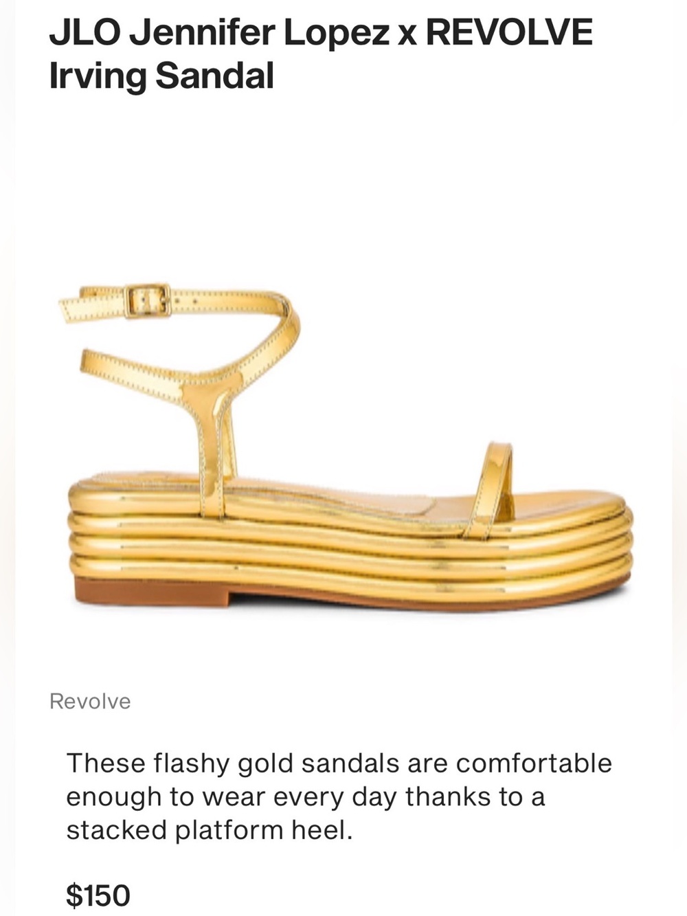 JLO Jennifer Lopez X Revolve Irving Gold Sandal